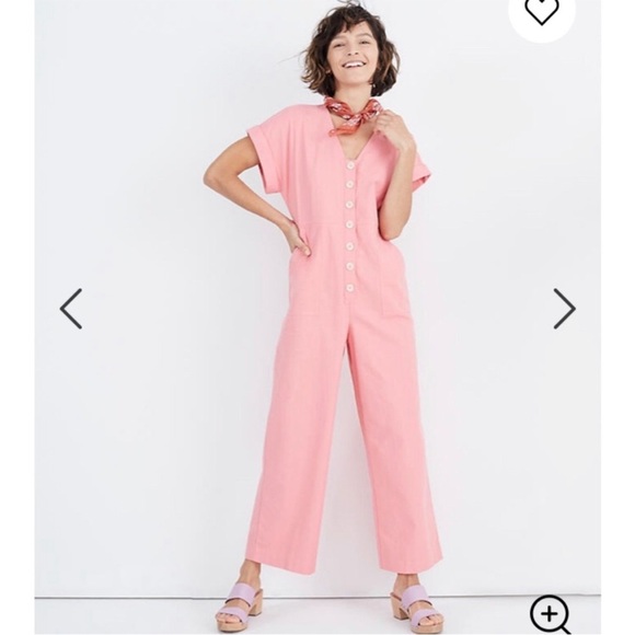 Madewell Button Down Cotton Jumpsuit Pink Size 4 - Picture 1 of 6